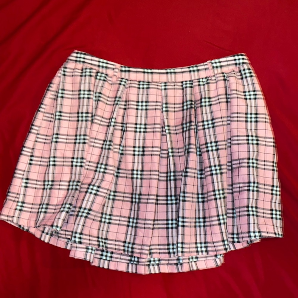 HotTopic pink plaid plaited skirt size XL